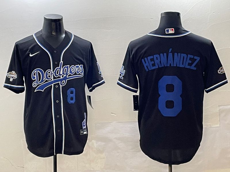 Men Los Angeles Dodgers #8 Hernandez Black Fashion Game 2025 Nike MLB Jersey style 3067